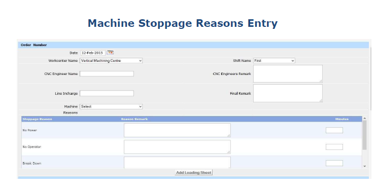 Machine Stoppage Reasons Entry